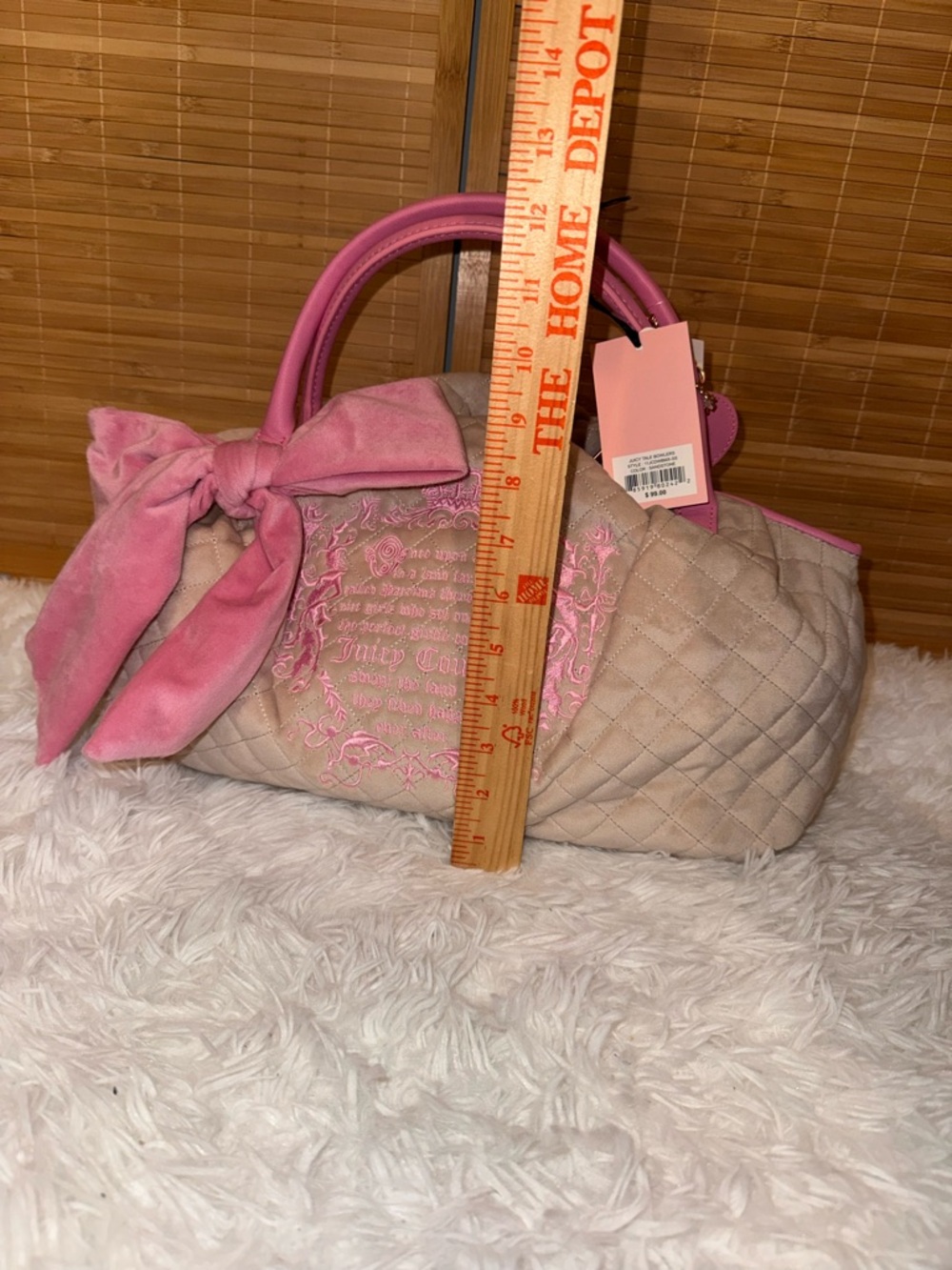 Juicy Couture Juicy Tale Bowler Bag Quilted Velour in Sandstone Pink Y2K NWT - Picture 6 of 6